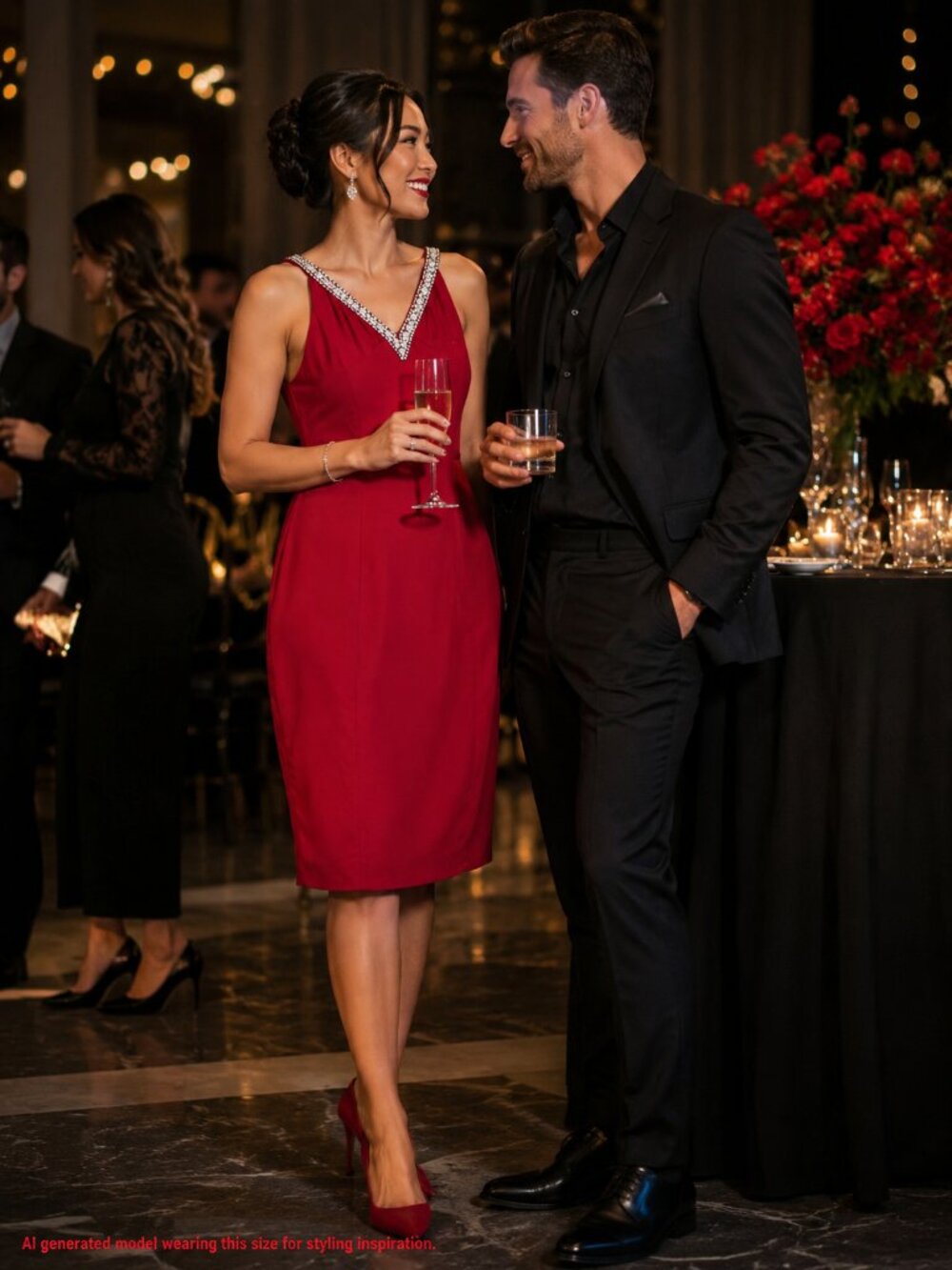 Carmen Marc Valvo Infusion Red Beaded Cocktail Dress Sz 12 Glam Party